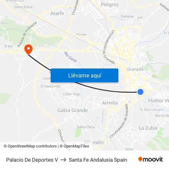 Palacio De Deportes V to Santa Fe Andalusia Spain map