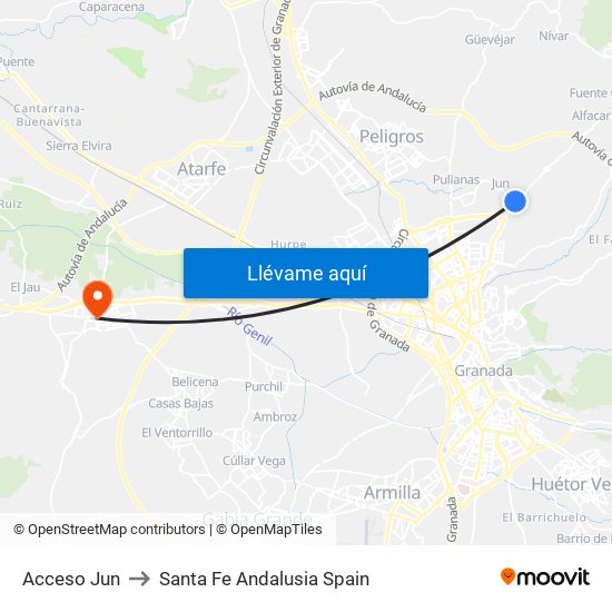 Acceso Jun to Santa Fe Andalusia Spain map