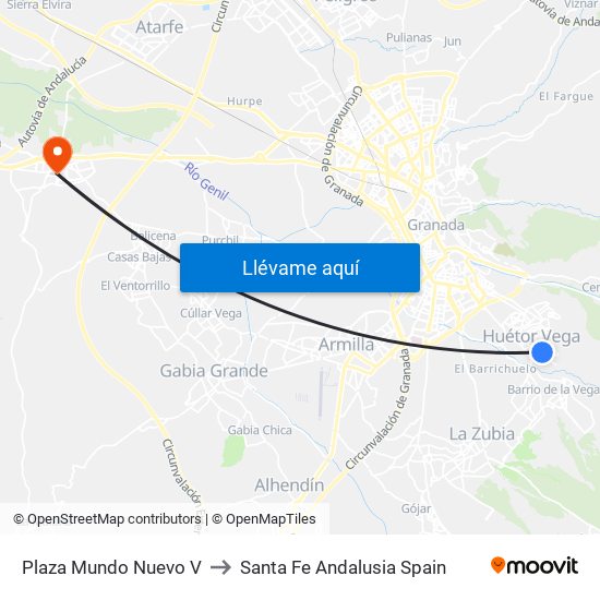 Plaza Mundo Nuevo V to Santa Fe Andalusia Spain map
