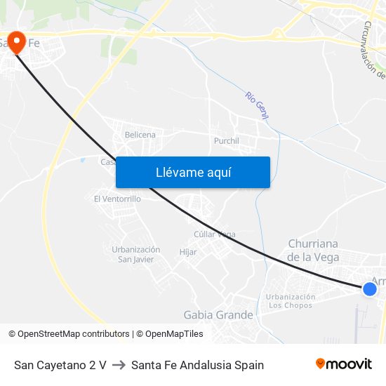 San Cayetano 2 V to Santa Fe Andalusia Spain map