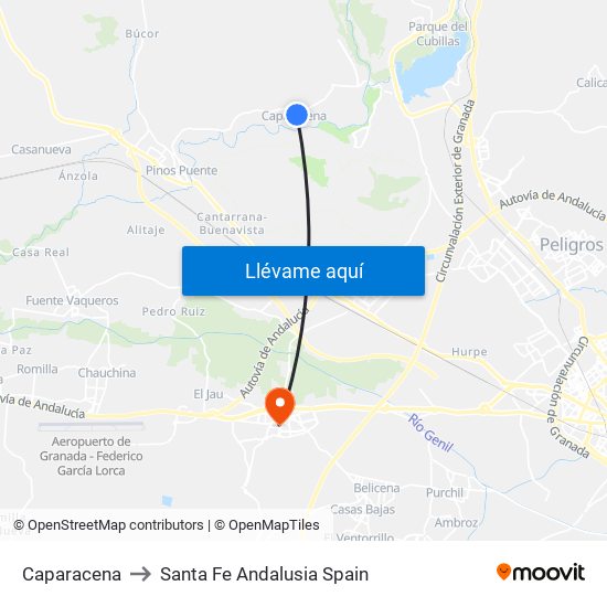 Caparacena to Santa Fe Andalusia Spain map