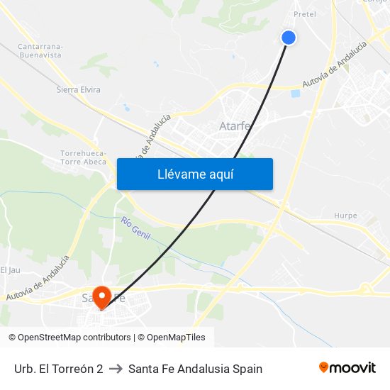 Urb. El Torreón 2 to Santa Fe Andalusia Spain map