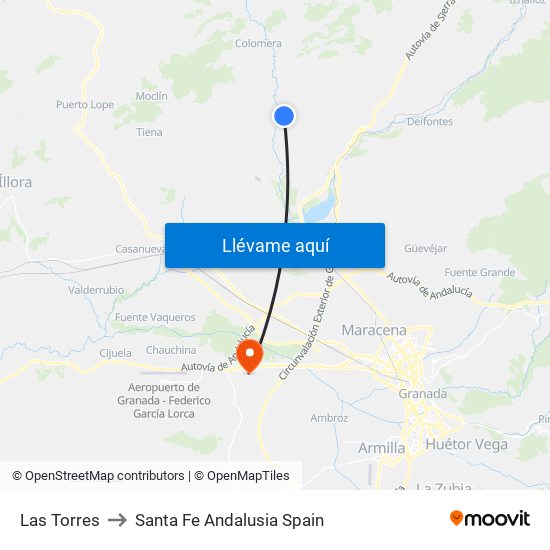 Las Torres to Santa Fe Andalusia Spain map