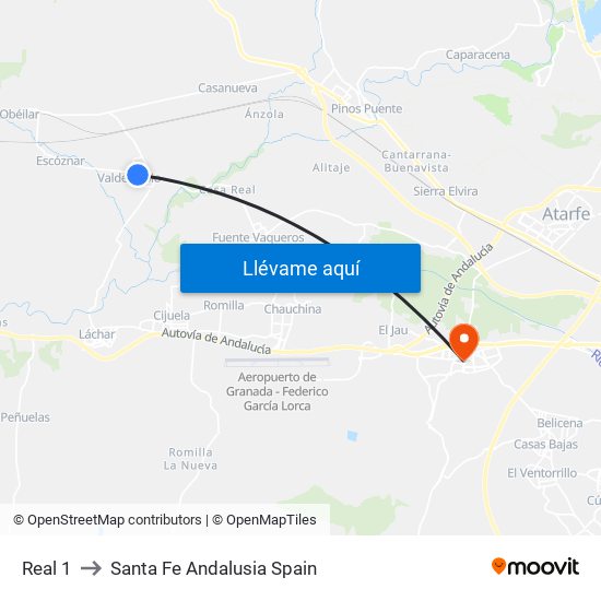 Real 1 to Santa Fe Andalusia Spain map