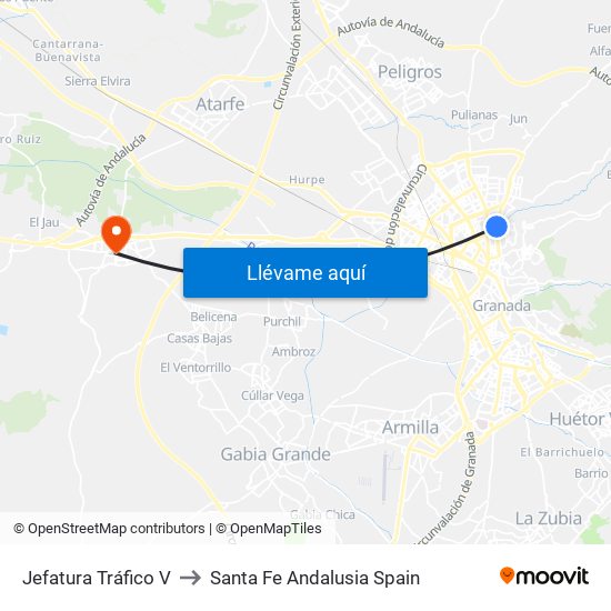 Jefatura Tráfico V to Santa Fe Andalusia Spain map