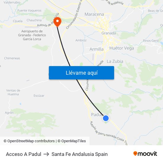 Acceso A Padul to Santa Fe Andalusia Spain map