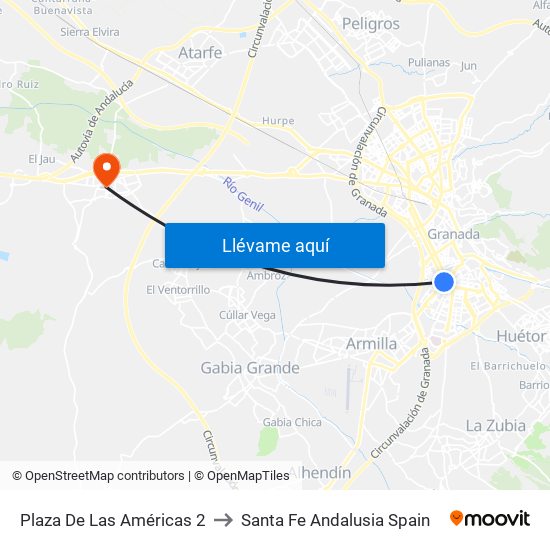 Plaza De Las Américas 2 to Santa Fe Andalusia Spain map