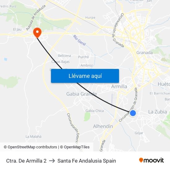 Ctra. De Armilla 2 to Santa Fe Andalusia Spain map