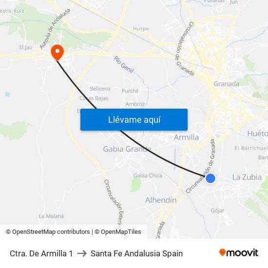 Ctra. De Armilla 1 to Santa Fe Andalusia Spain map