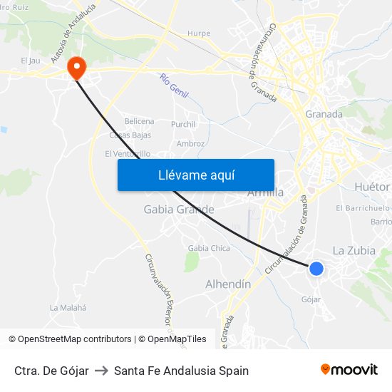 Ctra. De Gójar to Santa Fe Andalusia Spain map