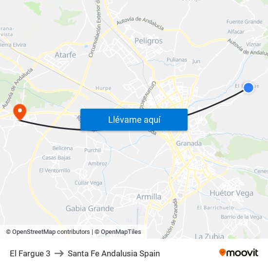 El Fargue 3 to Santa Fe Andalusia Spain map