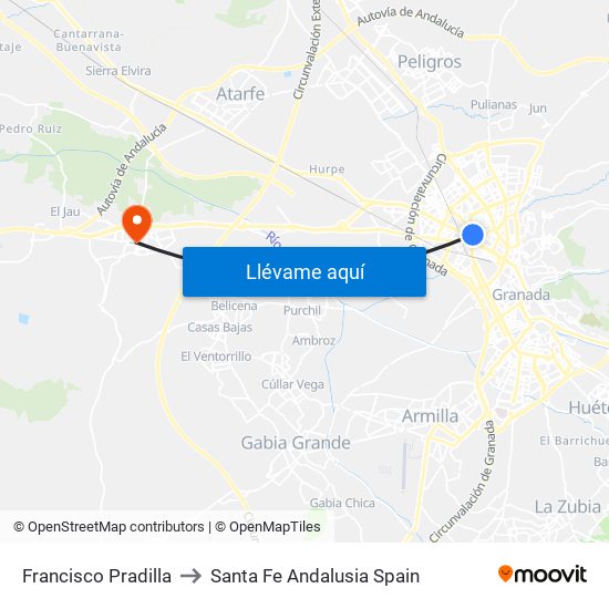 Francisco Pradilla to Santa Fe Andalusia Spain map