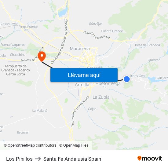 Los Pinillos to Santa Fe Andalusia Spain map