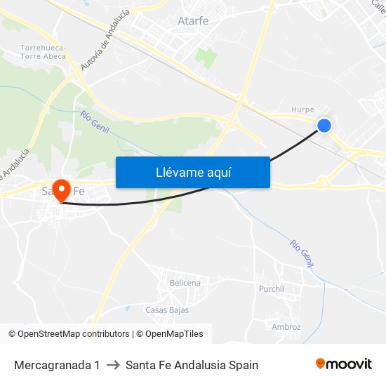 Mercagranada 1 to Santa Fe Andalusia Spain map