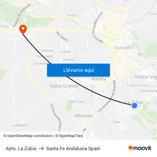 Ayto. La Zubia to Santa Fe Andalusia Spain map