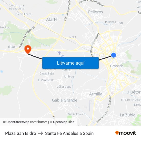 Plaza San Isidro to Santa Fe Andalusia Spain map