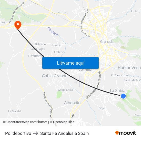 Polideportivo to Santa Fe Andalusia Spain map