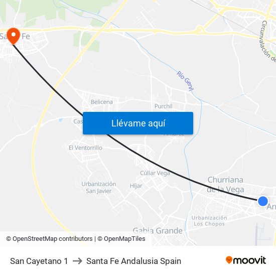 San Cayetano 1 to Santa Fe Andalusia Spain map