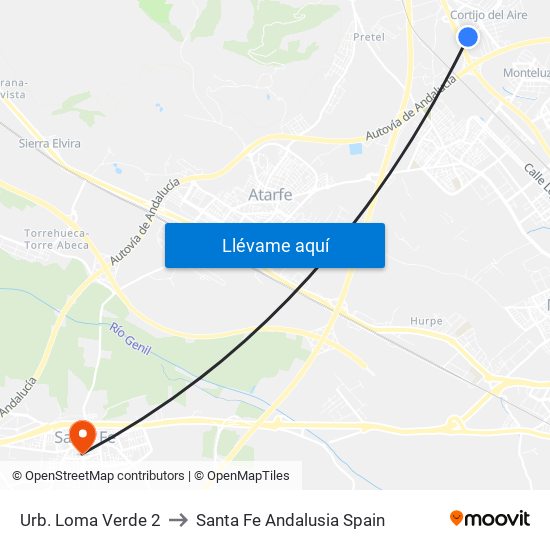 Urb. Loma Verde 2 to Santa Fe Andalusia Spain map