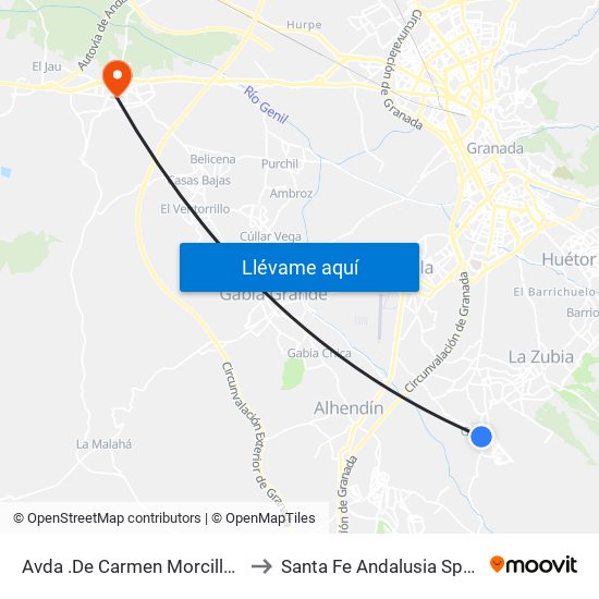 Avda .De Carmen Morcillo 2 to Santa Fe Andalusia Spain map