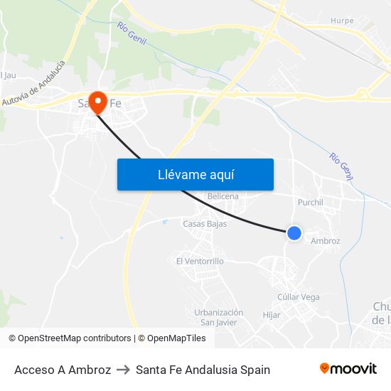 Acceso A Ambroz to Santa Fe Andalusia Spain map