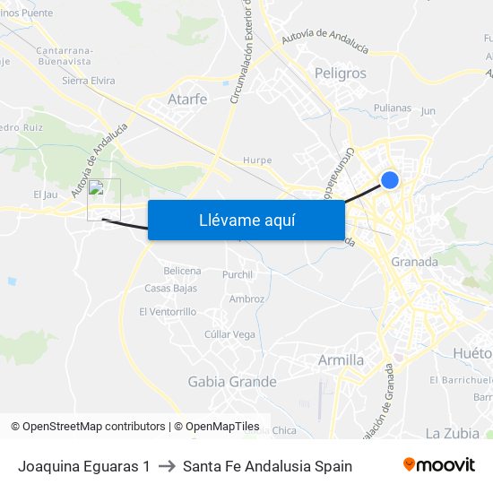 Joaquina Eguaras 1 to Santa Fe Andalusia Spain map