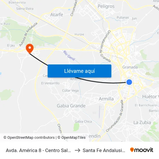 Avda. América 8 - Centro Salud Zaidín to Santa Fe Andalusia Spain map