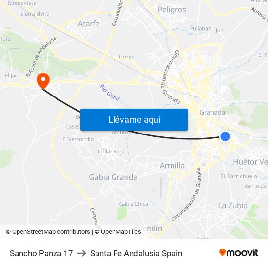 Sancho Panza 17 to Santa Fe Andalusia Spain map