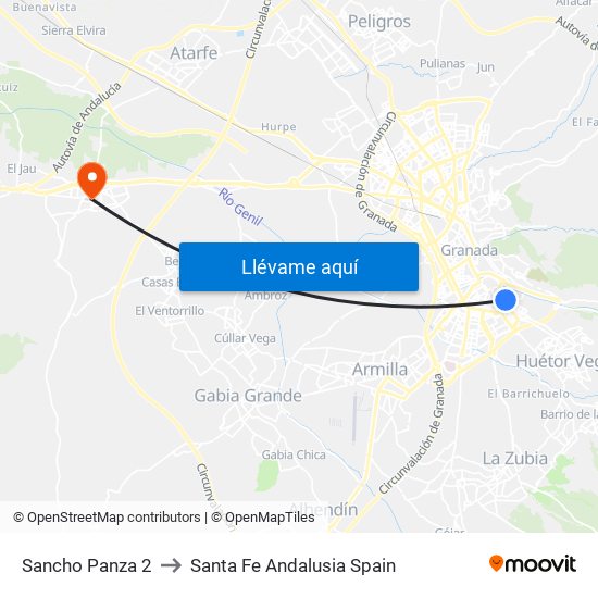 Sancho Panza 2 to Santa Fe Andalusia Spain map