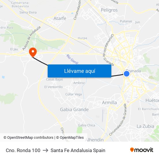 Cno. Ronda 100 to Santa Fe Andalusia Spain map