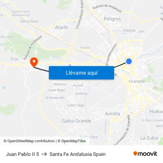 Juan Pablo II 5 to Santa Fe Andalusia Spain map
