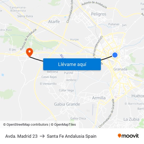 Avda. Madrid 23 to Santa Fe Andalusia Spain map