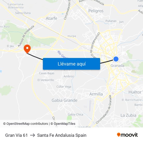 Gran Vía 61 to Santa Fe Andalusia Spain map