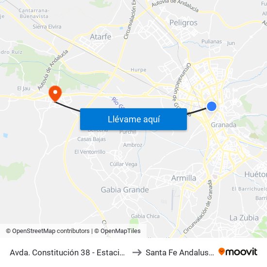 Avda. Constitución 38 - Estación Ferrocarril to Santa Fe Andalusia Spain map