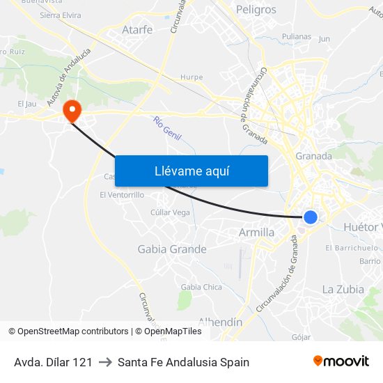 Avda. Dílar 121 to Santa Fe Andalusia Spain map