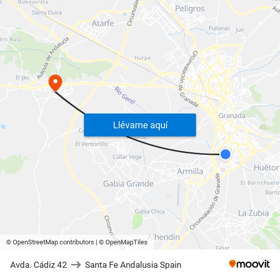 Avda. Cádiz 42 to Santa Fe Andalusia Spain map