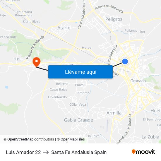 Luis Amador 22 to Santa Fe Andalusia Spain map