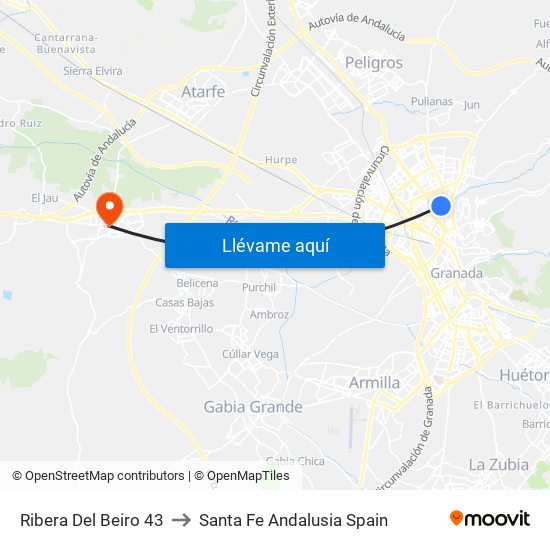 Ribera Del Beiro 43 to Santa Fe Andalusia Spain map