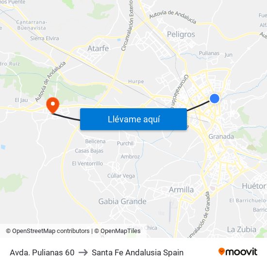 Avda. Pulianas 60 to Santa Fe Andalusia Spain map