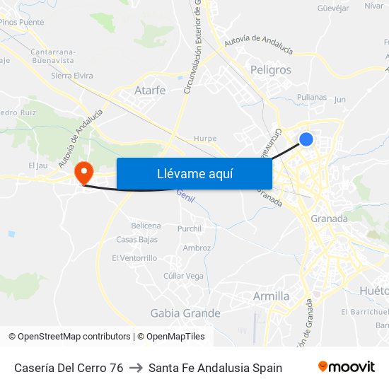 Casería Del Cerro 76 to Santa Fe Andalusia Spain map