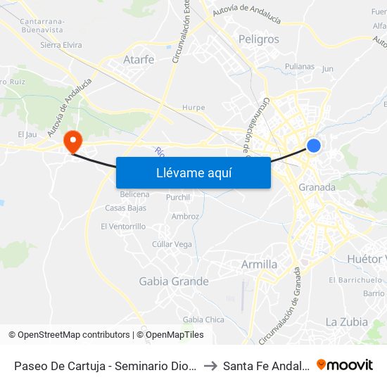 Paseo De Cartuja - Seminario Diocesano De Granada to Santa Fe Andalusia Spain map