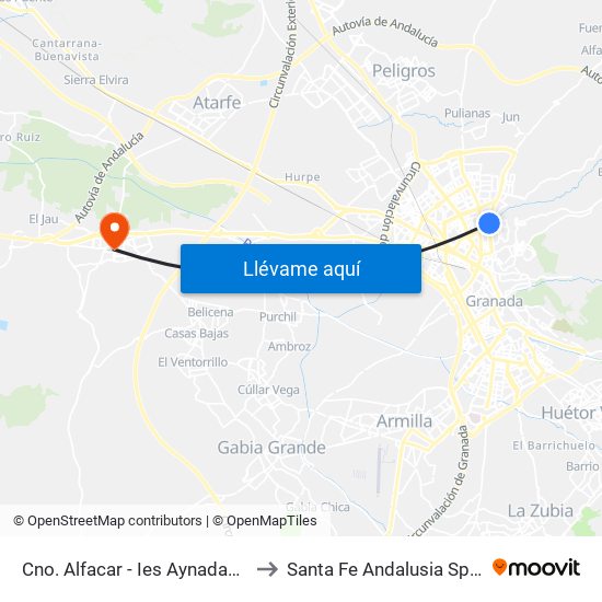 Cno. Alfacar - Ies Aynadamar to Santa Fe Andalusia Spain map