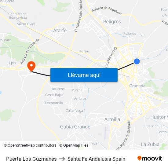 Puerta Los Guzmanes to Santa Fe Andalusia Spain map