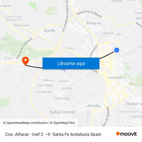 Cno. Alfacar - Inef 2 to Santa Fe Andalusia Spain map