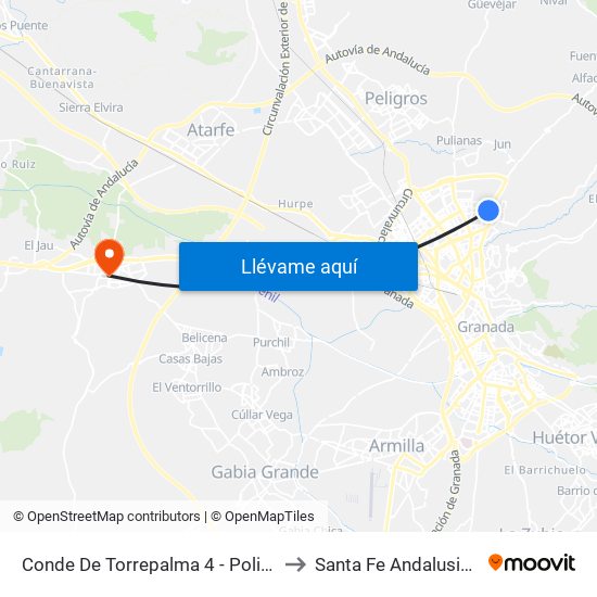 Conde De Torrepalma 4 - Polideportivo to Santa Fe Andalusia Spain map