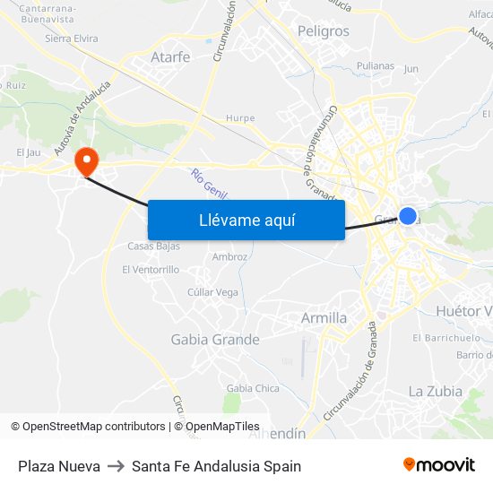 Plaza Nueva to Santa Fe Andalusia Spain map