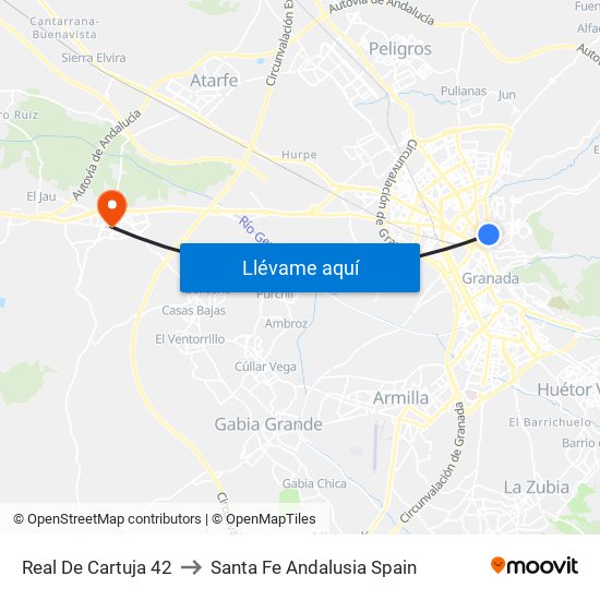 Real De Cartuja 42 to Santa Fe Andalusia Spain map