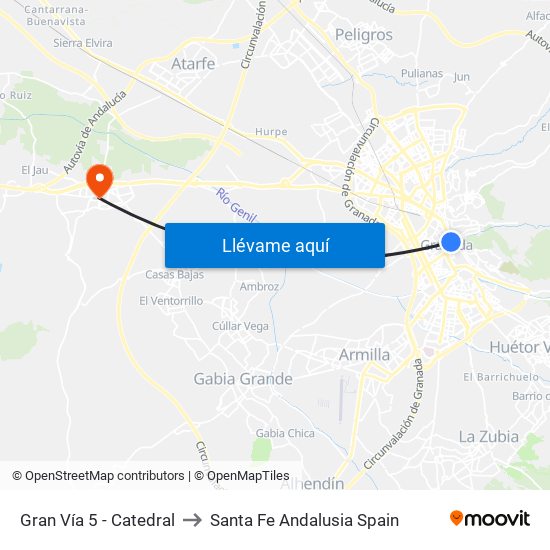 Gran Vía 5 - Catedral to Santa Fe Andalusia Spain map
