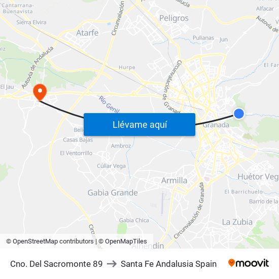 Cno. Del Sacromonte 89 to Santa Fe Andalusia Spain map