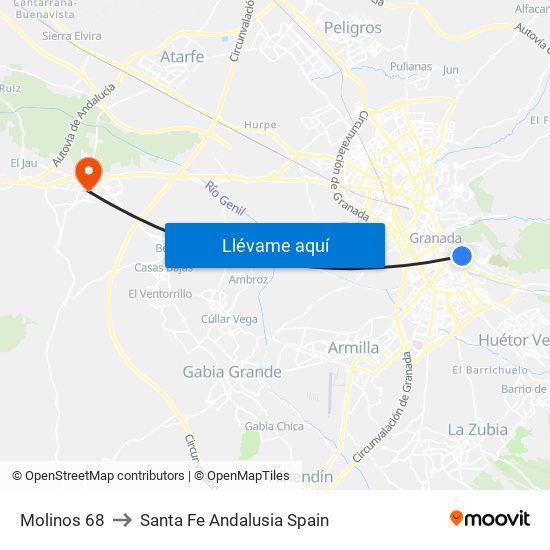 Molinos 68 to Santa Fe Andalusia Spain map